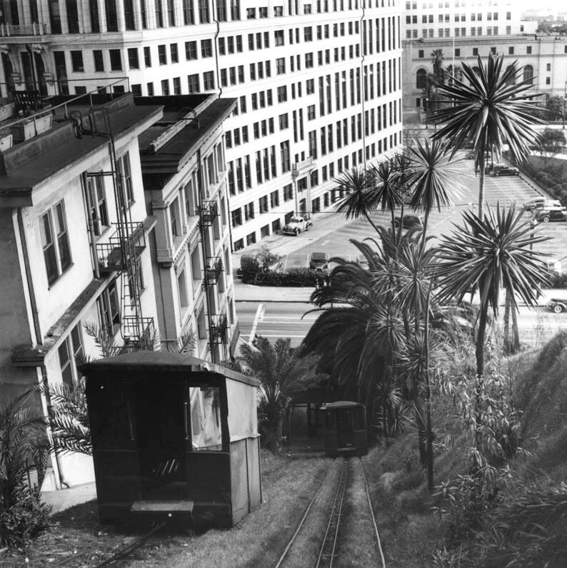 Downtown Los Angeles- Tram up the Hill onto Grand, circa 1930's Downtown Los Angeles- Tram up the Hill onto Grand, circa 1930's